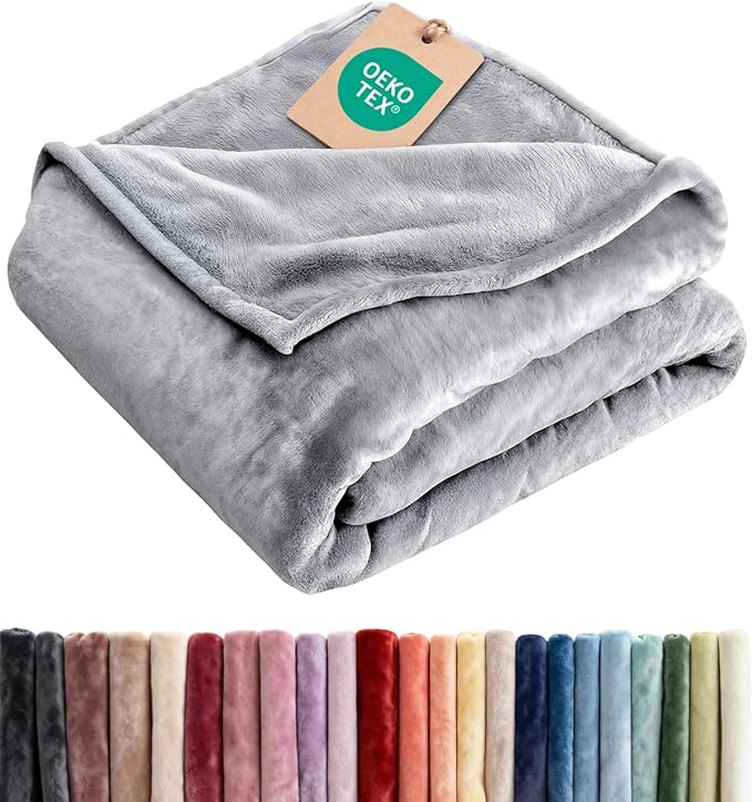 Ultra Soft Fleece Throw Blanket - College Dorm Room Essentials - Grey | Flannel Fleece, Thick, Warm & Breathable, All Season Cozy, Anti-Static, Microplush, Lightweight for Couch, Bed & Dorm Bedding
