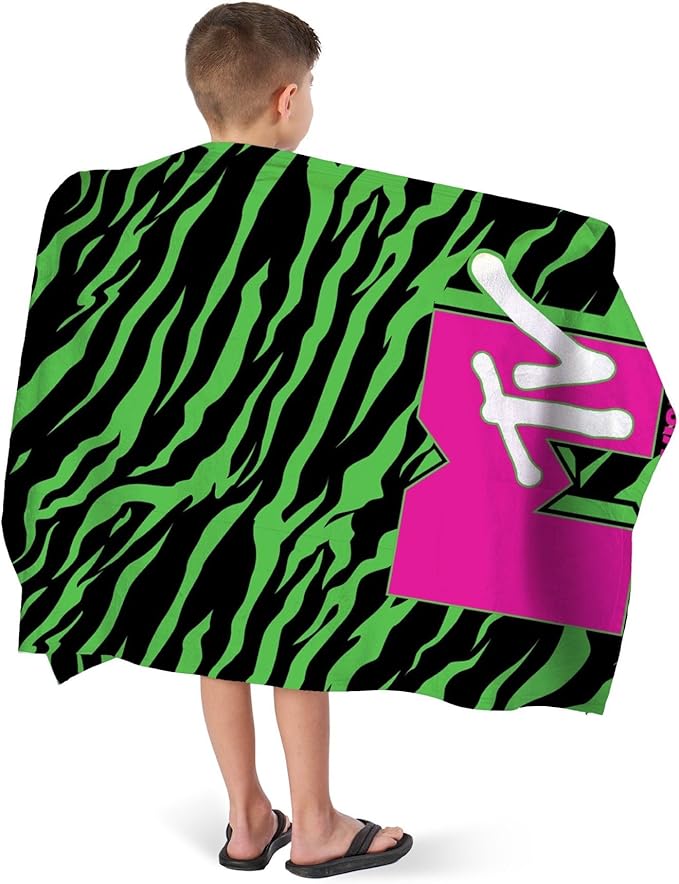NORTHWEST MTV Beach Towel 2-Pack - Soft, Fast-Drying, Sand-Free Oversized Pool Towels, Neon Zebra & Pink Cheetah Designs, 30" x 60"