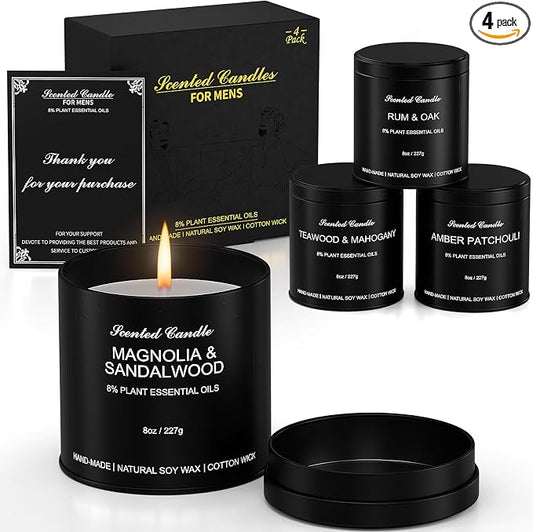 4 Pack 8OZ Scented Candles for Men - Candles Gifts for Men, Soy Wax, Cotton Wick, Birthday, Christmas, Anniversary Present, Valentine