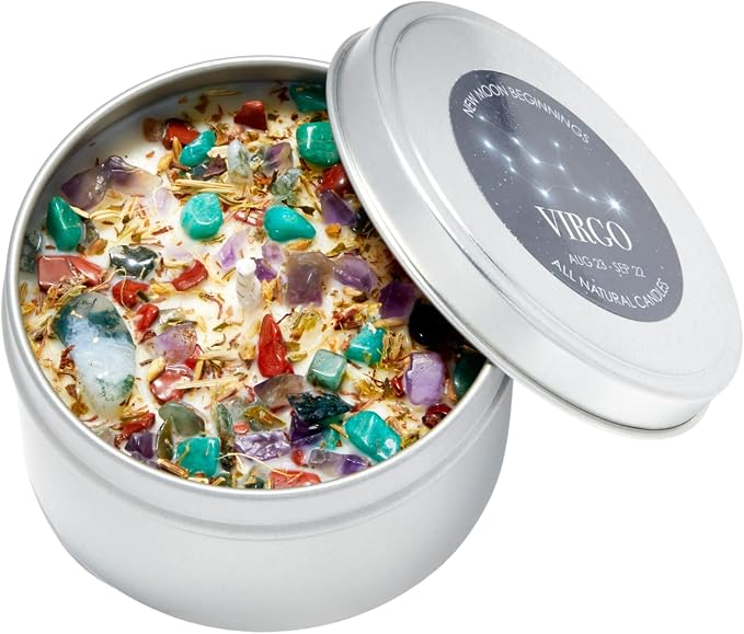 Virgo Zodiac Candle (Aug. 23 - Sep. 22) - Soy Candle - All Natural Aromatherapy Candle - Virgo Horoscope Candle - Crystal Candles - 8 oz Tin