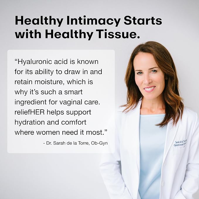 Joylux reliefHER Hydration Melts, Moisturizing Vaginal Suppositories with 15mg Hyaluronic Acid (3X More HA), Non-Hormonal, Supports Intimate Hydration, 10 Melts