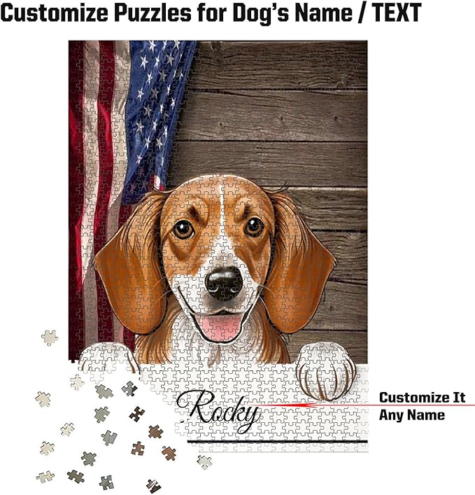 Custom Wooden Jigsaw Puzzles with Your Dog's Name on Danish Dachsbracke Art Print - 300 500 1000PCS Puzzles Game and Home Wall Decor