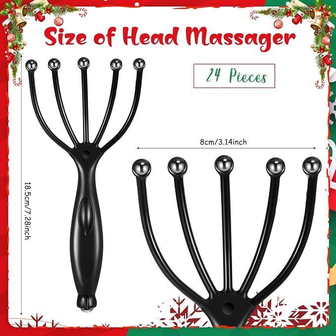 TrelaCo 24 Pcs Scalp Massager Portable Handheld Spa Head Massager for Deep Relaxation and Stress Reduction Manual Head Massage Tool for Office Home Christmas Gift (Black)