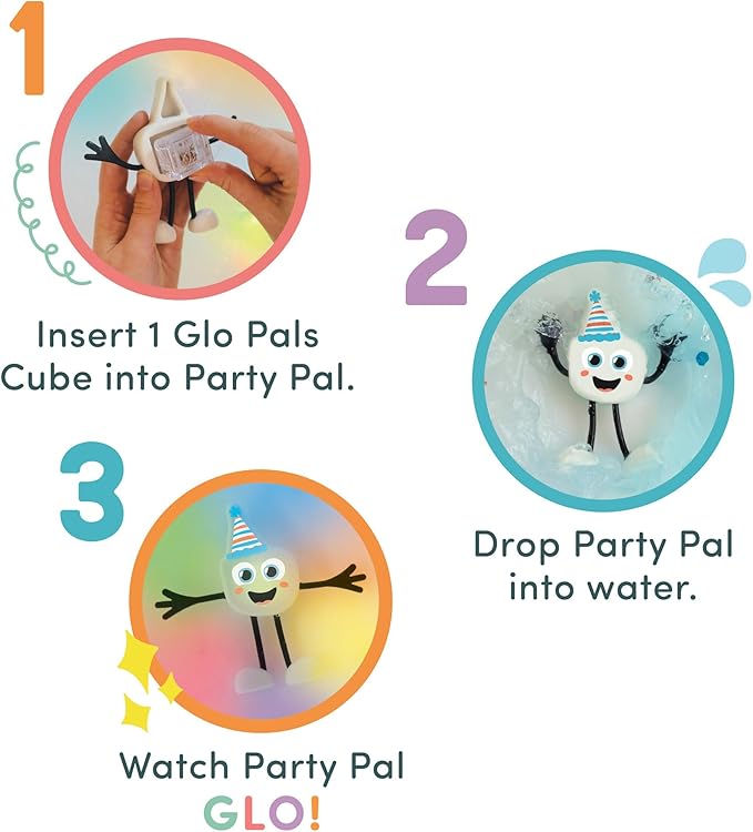 New Glo Pals Water-Activated Bath Toy with 6 Reusable Light-Up Cubes for Sensory Play (Party Pal)