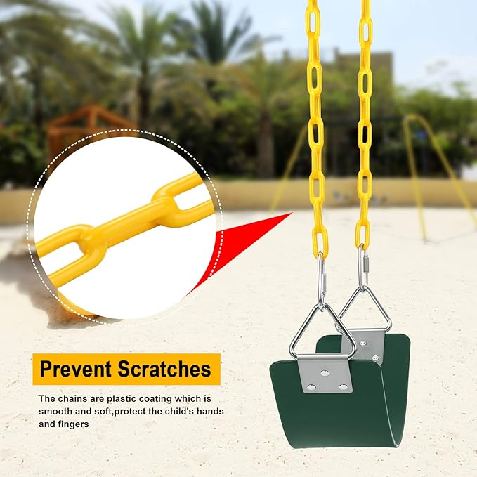AGPTEK Swing Sets, Seat with 66 Inch Anti-Rust Chains Thermoplastic Coated, Support 250lb, Cushion Accessories Replacement with Snap Hooks for Outdoors, Playground, Jungle Gym (Pack of 2)