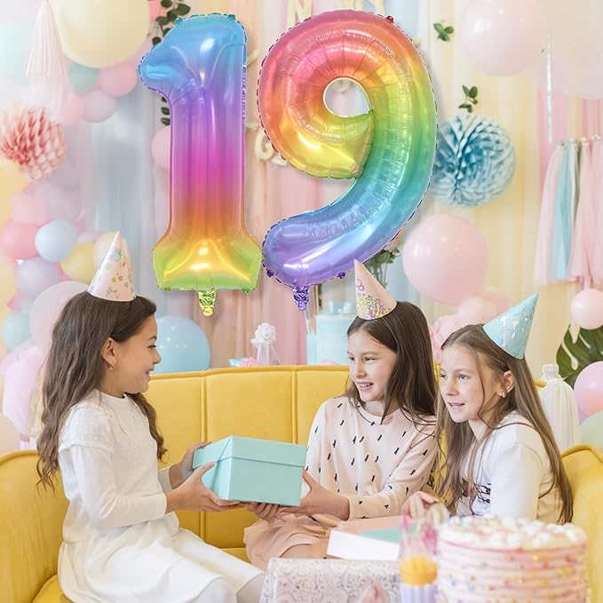 Big Number 9 Balloons, Rainbow Colorful Foil 9 Balloon Numbers 40 Inch, Giant 9th Birthday Party Decor, Pastel Multicolor Mylar Helium Self Inflating Balloon for Kids Birthday Anniversary Decorations