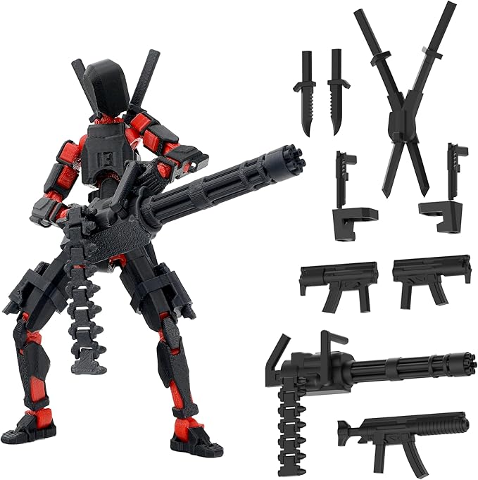 【Assembled】 T13 Action Figure Set, Giant Sword Titan 13 Robot Action Figure 3D Printed robo 13 Action Fidget Toys Dummy Figure Articulated, T13 for Collectors Desktop Decorations (Red-Black)