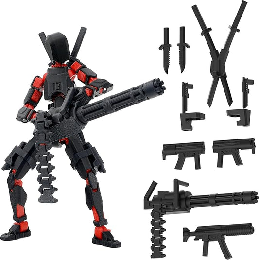 【Assembled】 T13 Action Figure Set, Giant Sword Titan 13 Robot Action Figure 3D Printed robo 13 Action Fidget Toys Dummy Figure Articulated, T13 for Collectors Desktop Decorations (Red-Black)