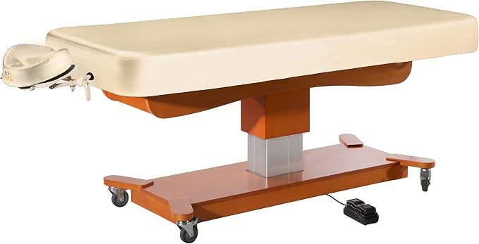 Master Massage Maxking Comfort Elctric Lift Spa Salon Stationary Pedestal Flat Beauty Bed (Cream), D23123W