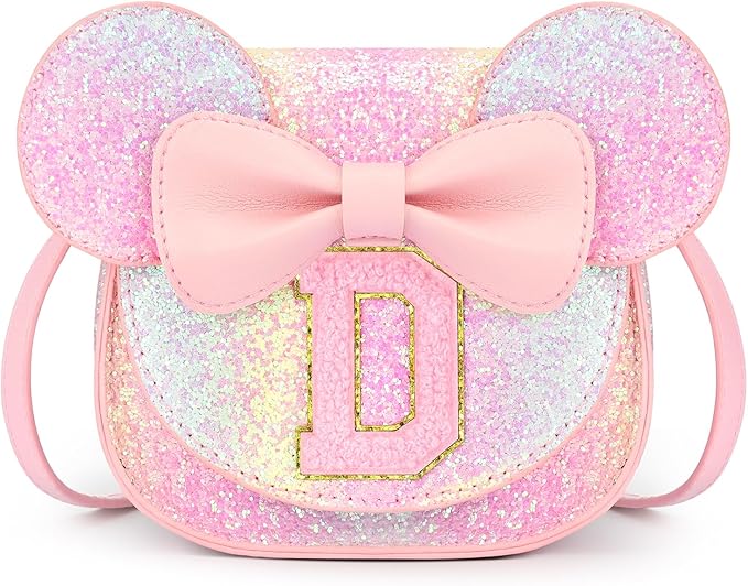 mibasies Toddler Purse Girl Gifts: Girls Birthday Gifts for 3-8 - Toys for Ages 2-4 Girls Mouse Ears Purse, Glitter Rainbow, Letter D