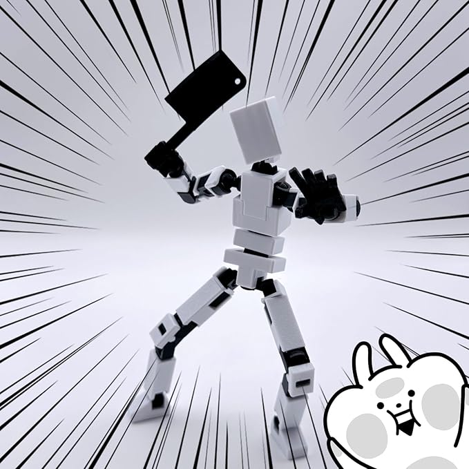(Assembly Completed) 3D Printed Enlarge Body Size 8.13-inch Action Figure Lucky20, Full Body Mechanical Movable Toy, Multiple Accessories, Desk Decoration (White)