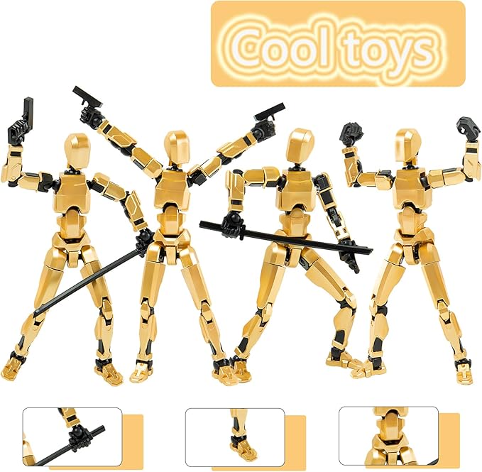 4PCS Assembled Titan T-13 Action Figures Set Lucky Dummy Nova 13 Action Figure Robot Anime Stick Figures Fidget Toys for Boys Multi Movable Joints Gifts Toys for Kids (Black+Blue+Golden+Red)