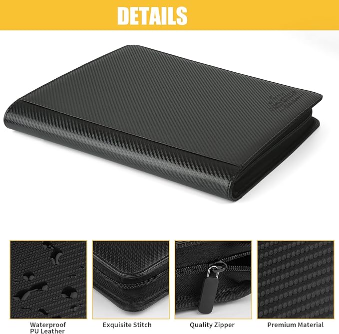 Toploader Binder,Toploader Hard Cases, 9-Pocket Pages Sleeves Hold up 288 Cards.Toploader Card Binder with Sleeves for “3×4” rigid，Card Holder(black)