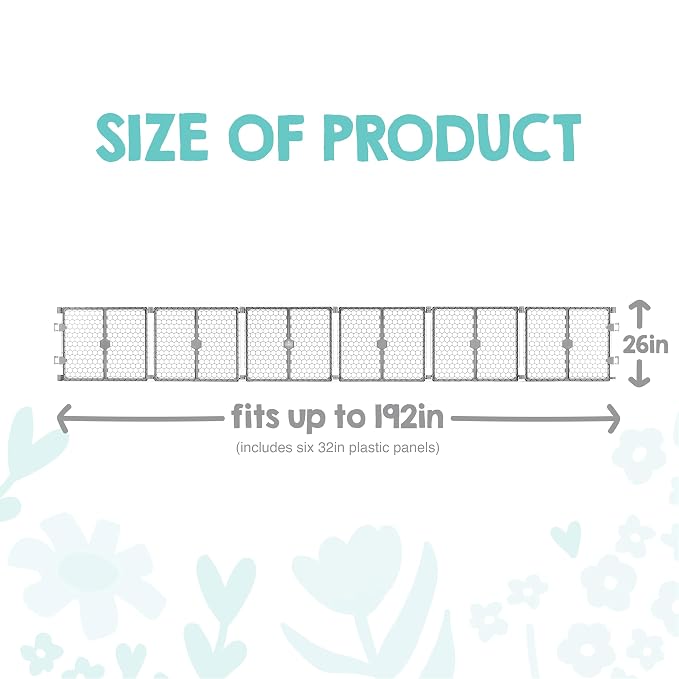 Regalo Safety 192" Super Wide Baby Gate & Play Yard, 2-in-1 Adjustable Playpen for Babies, Toddlers & Pets, Includes Wall Mount Kit, Plastic, Gray