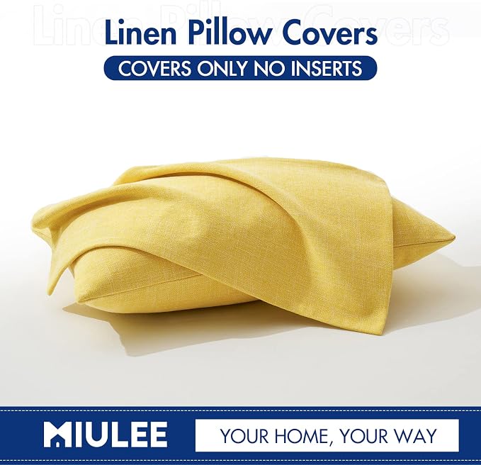 MIULEE Pack of 2 Decorative Linen Burlap Textured Pillow Covers Farmhouse Boho Accent Lumbar Pillowcases Spring Home Decor for Couch Sofa Bedroom Living Room 12x20 Inch Yellow