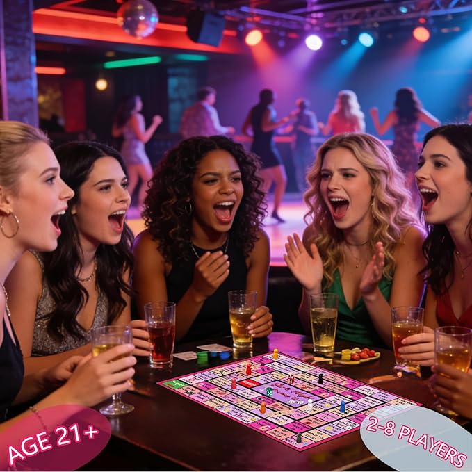 Girls Night Game Drinking Board Games, Party Interactive Drinking Game Playmat for Adult, Bachelorette Party Games Age 21+, 2-8 Players (Girls Night Game)