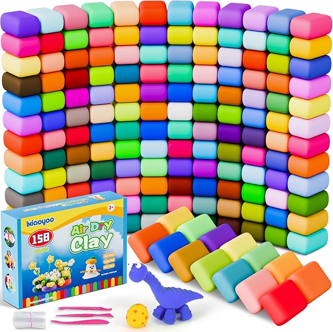 Air Dry Clay for Kids, 158 Colors DIY Modelling Clay Kit，Arts & Crafts Set for Schoo, Safe & Non-Toxic Birthday for Boys Girls Ages 3-12