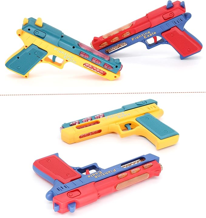 Light Up Pistol Toy - Hand Gun Toys with Dazzling Electric LEDs Light & Fighting Sound & Unique Telescopic Action, Great Party Favor, Gifts for Boys and Girls (Batteries Not Included) (Green/Yellow)
