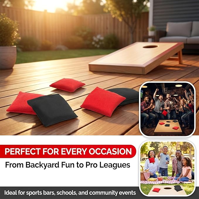 RAINFLOW 8 PCS Cornhole Bags - Bean Bags for Cornhole, 4 Black and 4 Red for Tossing, Game, Outdoor, Wedding, Sports, Party(Black & Red)
