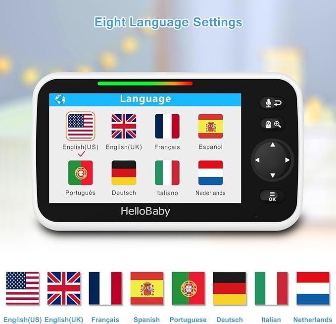HelloBaby Video Baby Monitor with Camera and Audio, 5" Color LCD Screen, Monitor Camera, Infrared Night Vision, Temperature Display, Lullaby, Two Way Audio and VOX Mode