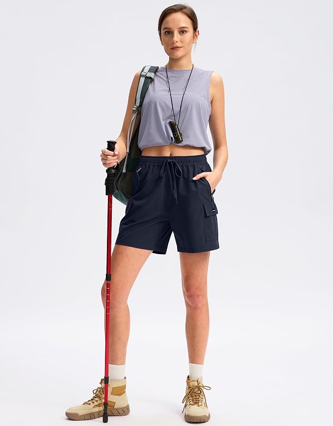 SANTINY Women's 5''/ 7''/9'' Hiking Cargo Shorts Quick Dry Lightweight Summer Shorts for Women Athletic Golf Zipper Pockets