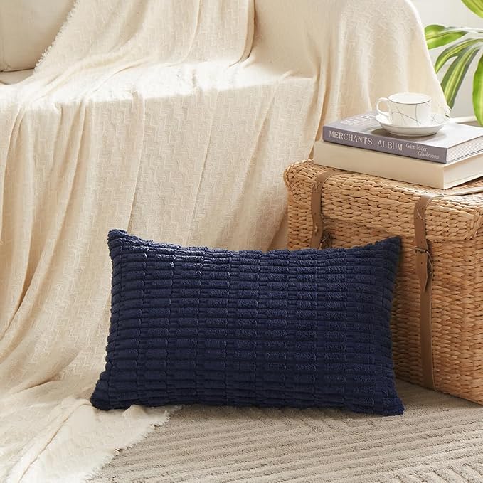 Fancy Homi 4 Packs Decorative Throw Pillow Covers for Living Room Couch Bed, Modern Farmhouse Boho Home Décor Accent Cushion Case, 20" x 12", Navy Blue