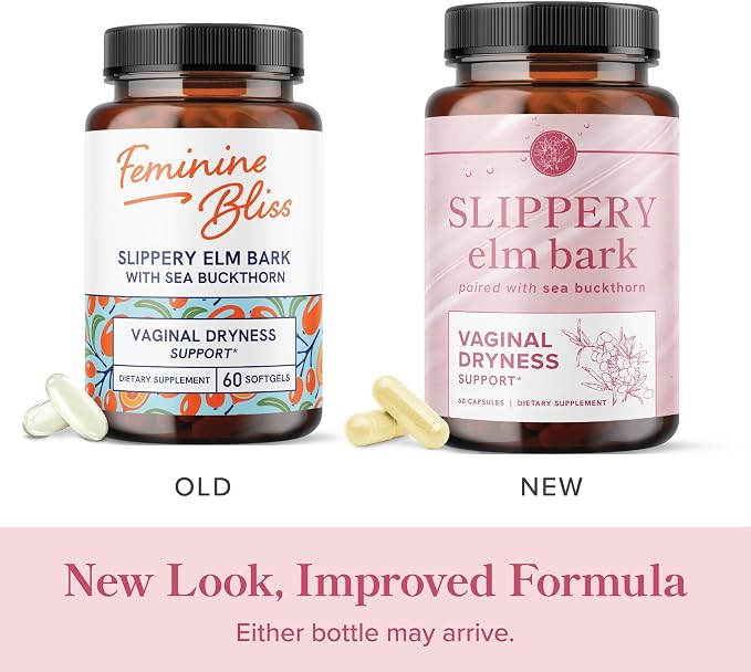Slippery Elm for Women, Vaginal Moisture & Vaginal Dryness Support, Non-GMO | Moisturizer for Female Comfort with Slippery Elm Bark and Sea Buckthorn, Moisture and Dryness Support, Vegan, 60 Capsules
