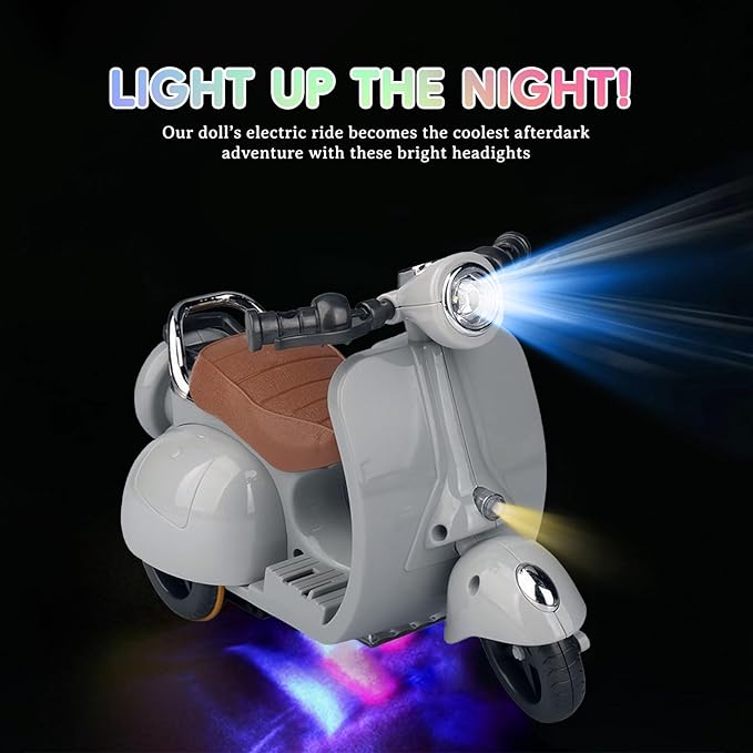 Accessories for 17cm Dolls - Doll Scooter Toy with LED Lights and Music, Cute Motorcycle Toy, Decorative Desktop Ornament for Doll Collectors (Gray)
