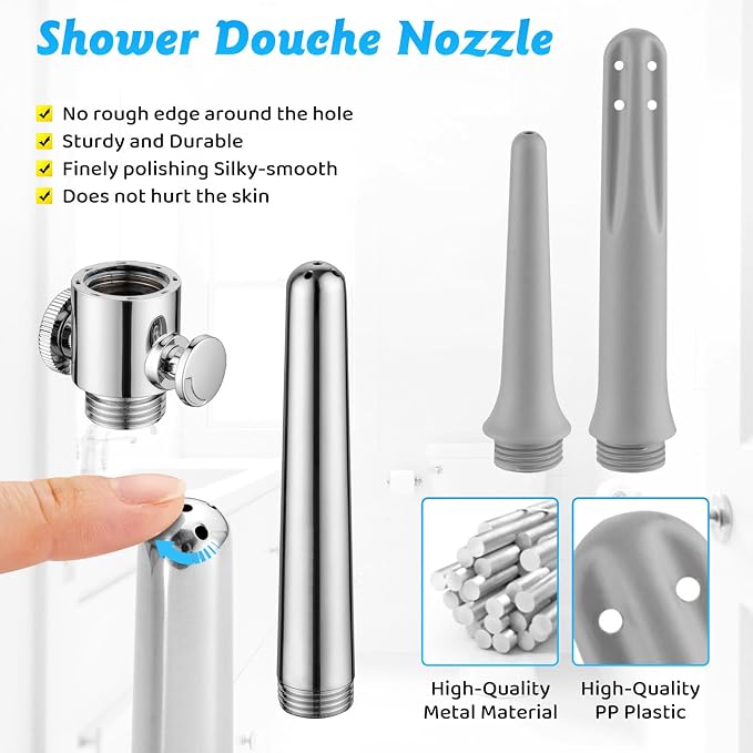 Shower Enema Kit, Shower Douche Nozzle Cleansing System with Water Control，Travel Enema Nozzle Kit for Men and Women Portable Cleaning