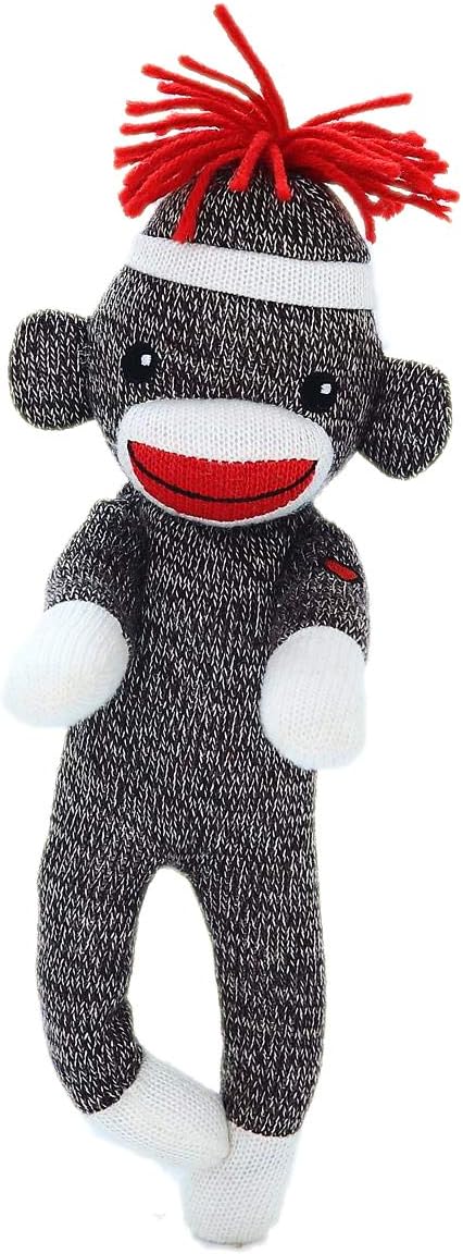 Plushland Adorable Sock Monkey 8 Inches Tall - Soft Realistic Plush Knitted Stuffed Animal Toy Gift - for Kids, Babies, Teens, Girls and Boys (Brown)