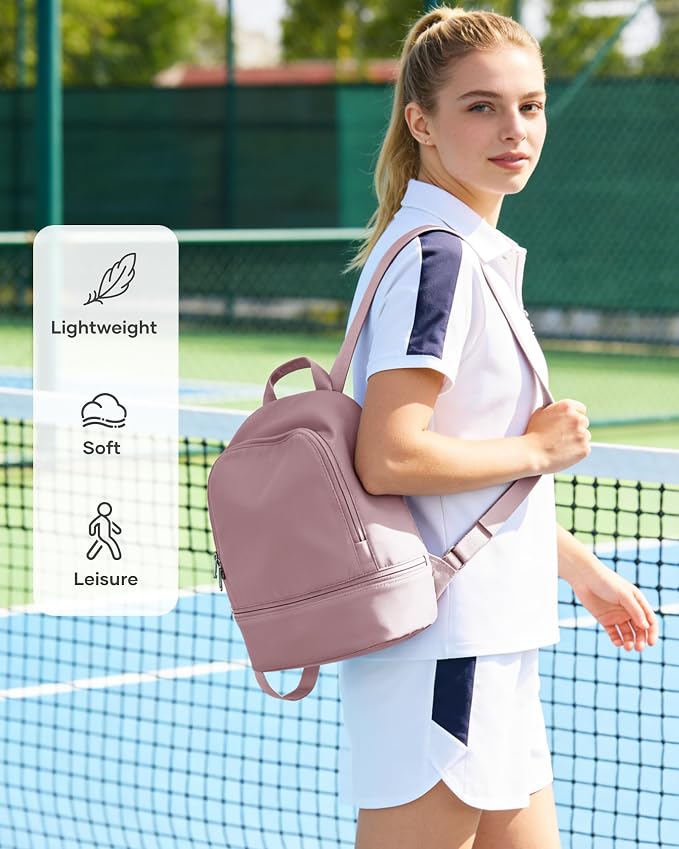 Small Gym Backpack for Women, Office-to-Gym Casual Daypack with Shoe Compartment, Lightweight Water Resistant Small-Size Bag, Clean Fit Style Work Backpack for Daily Use, Pink