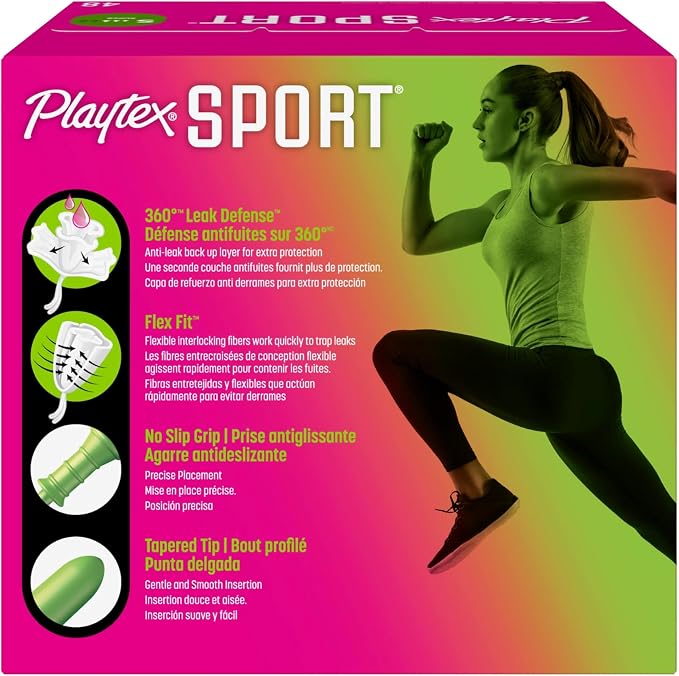 Playtex Sport Tampons Super Absorbency, Fragrance-Free - 48ct | Super Tampons for Women, Feminine Care, Playtex Tampon with 360 Leak Defense