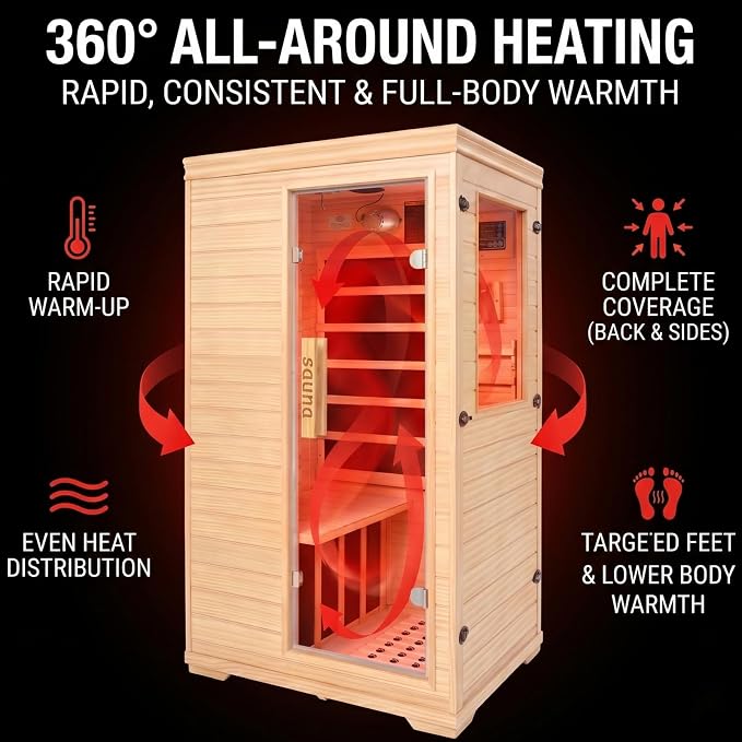 Far Infrared Home Sauna for 1 Person |1050W Low-EMF Sauna Room with Bluetooth Valentine's Day Gift for Her/Him, Wife, Husband, Couples | Canadian Hemlock Wood Indoor Spa for Bedroom, Gym, Basement