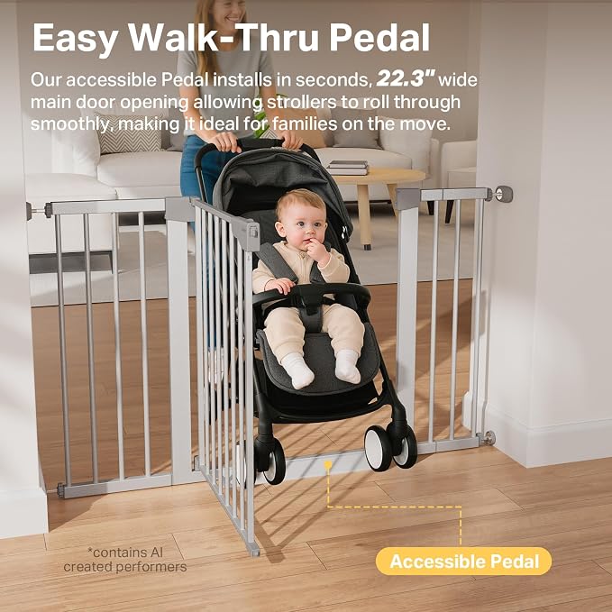 Cumbor 29.7–51.5" Extra Wide Baby Gate for Stairs, Pressure-Mounted Dog Gates for Doorways & Hallways, Auto-Close Walk-Through, No-Trip Design, Child Proof Safety, Dog/Pet Gate for Indoor Use, Silver