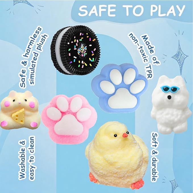 Taba Squishy paw Toys 6Pcs-Ultra-Soft Squishy Stress Relief Toys for Kids Adults,Anxiety Relief Party Favors Gifts for Girls & Boys, Kawaii Cookies Sensory Toys