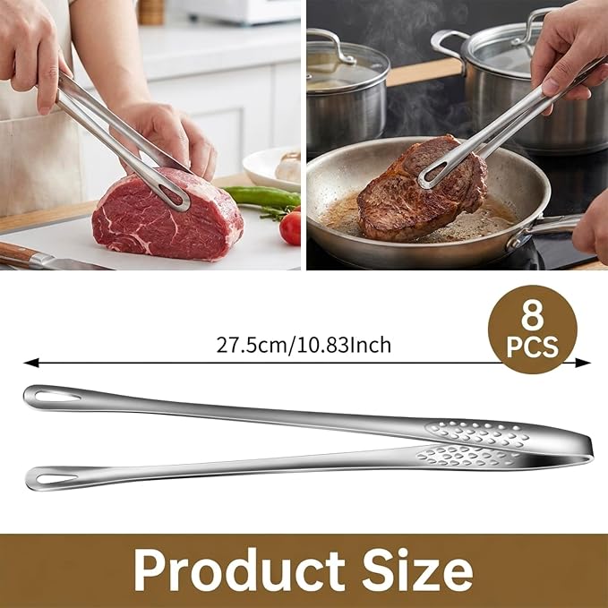 8 Pack Korean BBQ Tongs, 7.8 Inch Stainless Steel Grill Tongs (11 in)