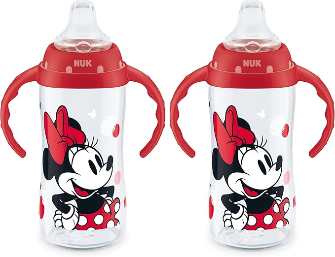NUK Learner Cup, 10 Oz, Pack of 2, Minnie Mouse – Soft Spout, Easy-Grip Handles, BPA Free, Spill Proof Transition Sippy Cup