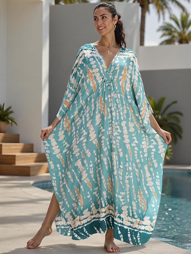 Mumu Dresses for Women Plus Size, Bohemian Kaftan Beach Cover Up Long Maxi Nightgown Soft Loungewear