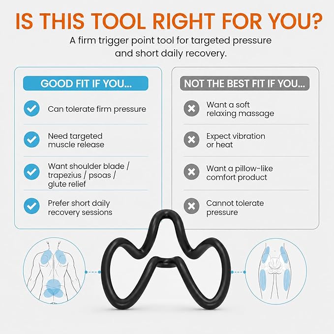 Trigger Point Massager for Shoulder Blades, Psoas & Hip Flexors | Firm deep-tissue pressure for shoulder blades, trapezius, upper back, hip flexors and glutes; manual body-weight control