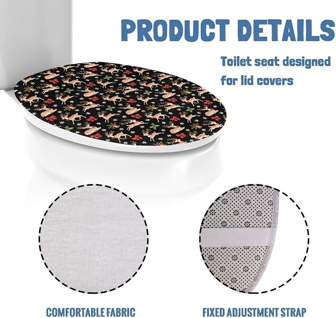 Toilet Seat Cover, Suitable for Most Round and Elongated Toilet Lid, Soft Flannel and Dustproof Toilet Lid Cover-Christmas Deer