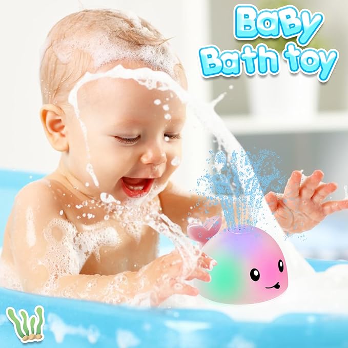 Baby Girl Bath Toys, Valentines Day Gifts for Babies 1 Year Old Girl Gifts, Toddler Bath Toys for Kids Ages 1-3, Light Up Whale Bath Toy Sprinkler Baby Toys 6-12-18 Months Bathtub Fountain Toy