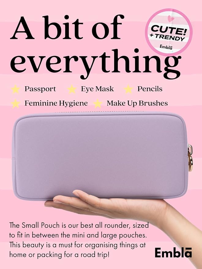 Embla Makeup Bag Travel Cosmetics Pouch and Toiletry Bag, Nylon Zipper Pouch Purse, Cute Make Up Organizer Storage Tote for Women Girls, Waterproof Travel Skincare Case, Small Makeup Bags, Lilac