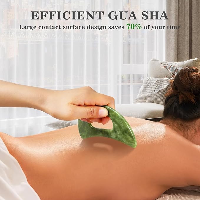 Body Gua Sha Tools，3 in 1 Jade Stone Gua Sha Massage Tool, Large Guasha Muscle Scraper Tools Set, Muscle Scraping Massage Anti Cellulite SPA Acupuncture Tools for Back Leg Lymphatic Drainage