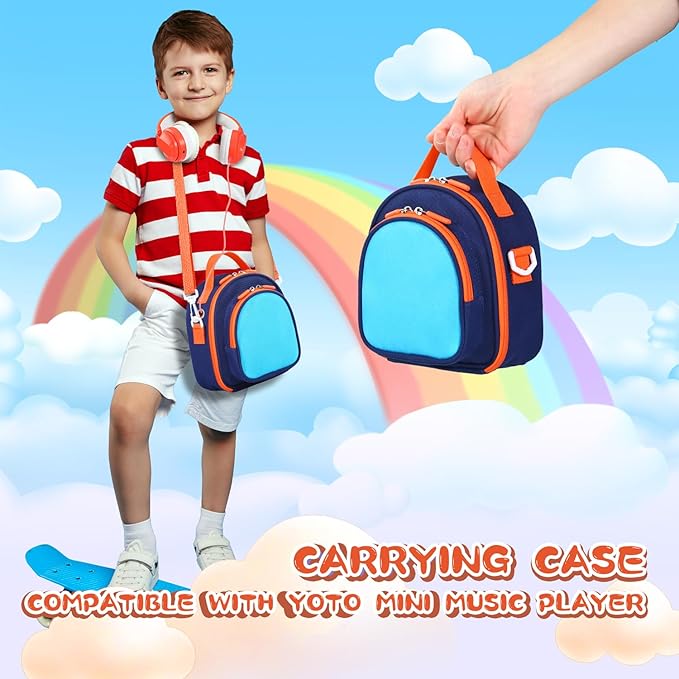 Carrying Case Compatible with Yoto Mini (2024 Edition),30 Cards Storage Bag with Handle and Shoulder Strap, Travel Storage box for Player & Headphone Accessories (Blue)