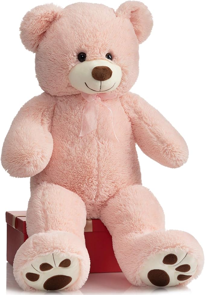 HollyHOME Teddy Bear Stuffed Animal Plush Giant Teddy Bears with Footprints Big Bear 36 inch Pink