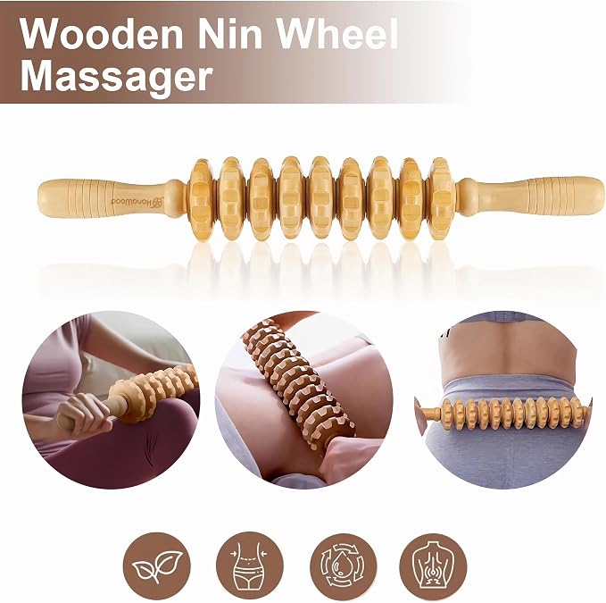 15Pcs Wood Therapy Massage Tools Set for Body Sculpting, Wooden Rollers, Gua Sha & Facial Rollers for Lymphatic Drainage, Home Spa Routines, Face, Neck, Waist, Abdomen, Hips and Legs