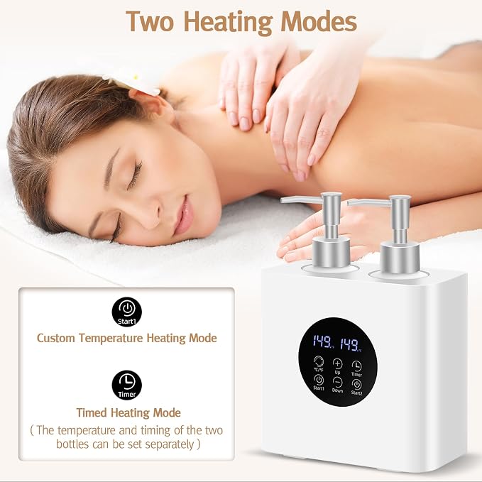 Meifuly Massage Oil Warmer for SPA, Body Oils Heater with 4 Bottles Dispenser, Professional Electric Lotion Digital Heater for Salon Home, Adjustable Constant Temperature