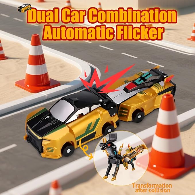 Collision Transforming Dinosaur Car Toy,Transformation Car Toy, 2in1 Magnetic Dinosaur Transformer Cars for Boys & Girls Party Favors Gift for Birthday, Christmas (Golden)