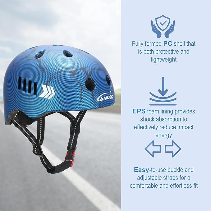 KAMUGO Kids Bike Helmet Set, Toddler Helmet for Ages 2-8 Boys Girls with Sports Protective Gear Set Knee Elbow Wrist Pads for Skateboard Cycling Scooter Rollerblading