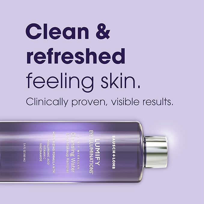 LUMIFY Eye Illuminations Cleansing Water&Eye Makeup Remover,3-in-1 Micellar Water Contains Hyaluronic Acid,Vitamin C&Niacinamide,Hypoallergenic,Removes Waterproof Makeup,5.4 Oz (160 mL),(Pack of 2)